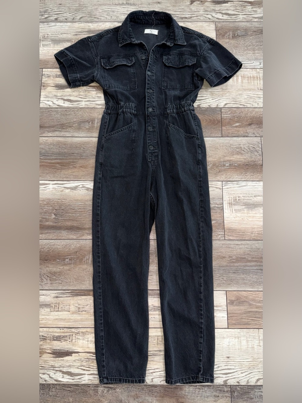 Free People We The Free Marci Denim Jumpsuit Sz Small Black Coveralls Button